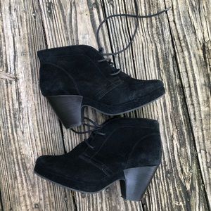 Black, suede booty heels